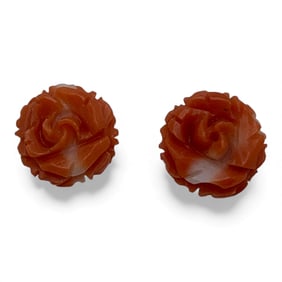 Pair Of 14k Gold & Carved Pearl Flower Earrings