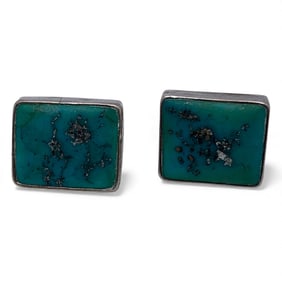 Pair Of Sterling Silver & Green Stone Earrings