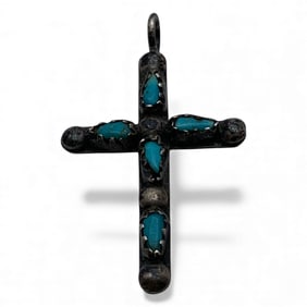 Silver & Blue Stone Cross Pendant
