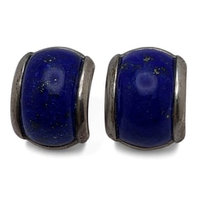 Pair Of Sterling Silver & Lapis Earrings