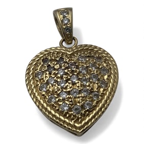 14k Yellow Gold & Clear Stone Heart Pendant