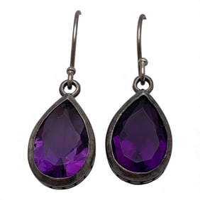 Pair Of Sterling Silver & Purple Stone Earrings