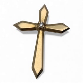 14k Yellow Gold & Diamond Cross Pendant