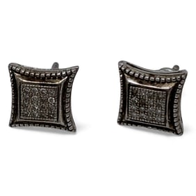 Pair Of Sterling Silver & Diamond Earrings