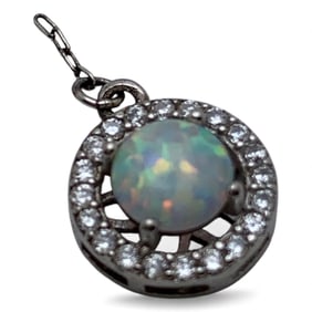 Silver Pendant W Opal & Clear Stones