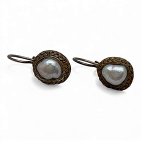 Pair Of Sterling Silver & Pearl Earrings