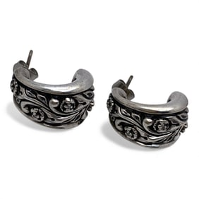 Pair Of Sterling Silver & Diamond Earrings