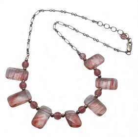 Sterling Silver & Pink Glass Necklace