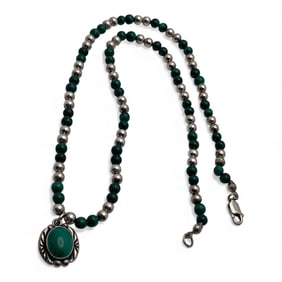 Sterling Silver & Malachite Beaded Necklace