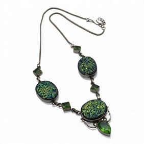 Sterling Silver Necklace With Green/blue Stones