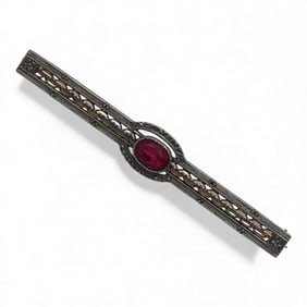 10k White Gold & Pink Stone Bar Pin