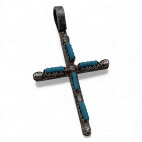 Silver & Blue Stone Cross Pendant
