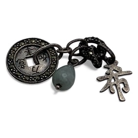 Sterling Silver Oriental Pendant W Marcasite