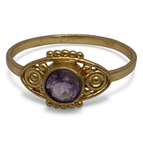 Sterling Gold Tone Ring With Purple Stone