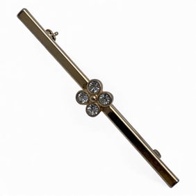 Silver Gold Tone Bar Pin With Clear Stones