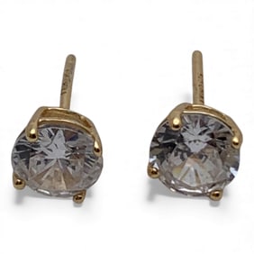 Sterling Gold Tone & Clear Stone Earrings