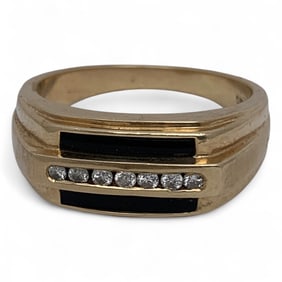 10k Gold Men's Ring With Black Onyx & Diamonds