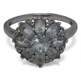 Sterling Silver Ring With Blue Stones