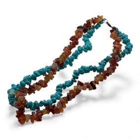 Turquoise & Orange Chunk Necklace