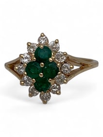 14k Yellow Gold Diamond & Emerald Ring