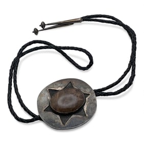 Large Silver & Brown Stone Bolo Tie