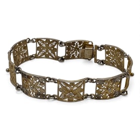 800 Silver Gold Tone Filigree Bracelet