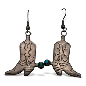 Silver & Green Stone Boot Earrings