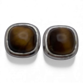 Pair Of Sterling Silver & Tiger's Eye Earrings