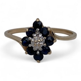 14k Gold, Diamond And Sapphire Ring