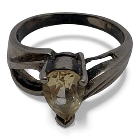 Sterling Silver & Yellow Stone Ring