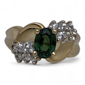 10k Gold Ring With Green And Clear Stones