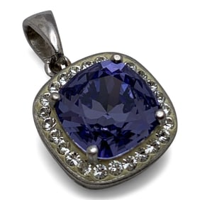 Silver Pendant With Purple & Clear Stones