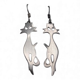 Pair Of Sterling Silver Cat Earrings