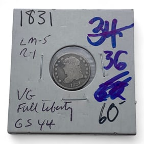 1831 Capped Bust Silver Half Dime, V G