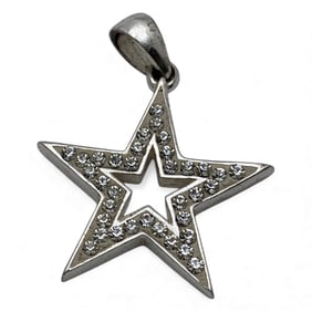 Sterling Silver Star Pendant W Clear Stones