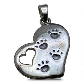 Sterling Silver Dog Paw Heart Pendant