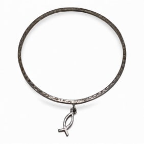 Sterling Silver Bangle Bracelet With Charm