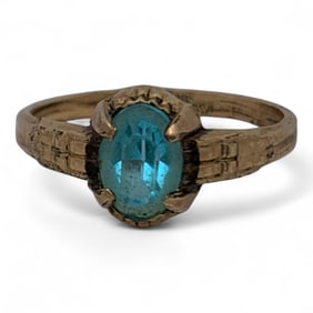 14k Gold Plated Ring W Blue Stone