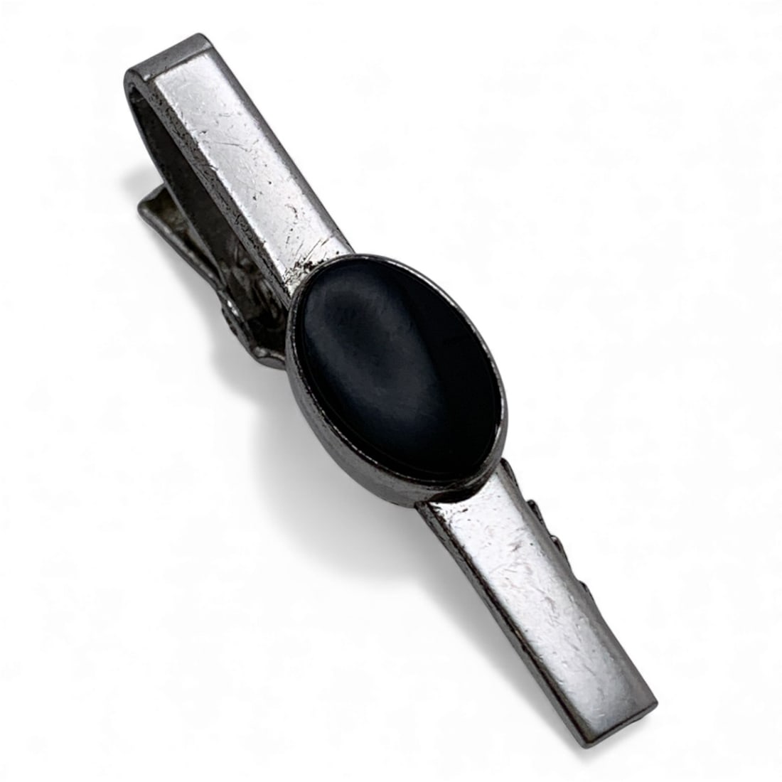 Sterling Silver & Black Stone Tie Bar: Marked Sterling - 1 5/8" Long - 5.8 Grams