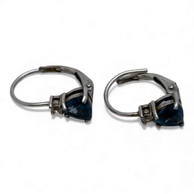 Pair Of Sterling Earrings With Clear & Blue Stones