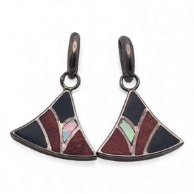 Sterling & Inlaid Stone Reversible Earrings