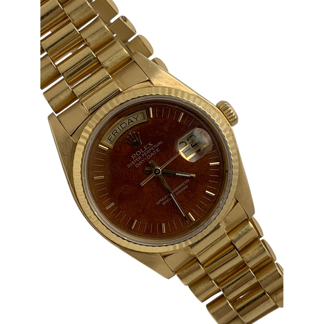 Rolex 18k Gold Wood Dial 36mm Day Date Watch