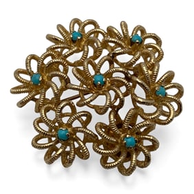 14k Yellow Gold & Blue Stone Brooch