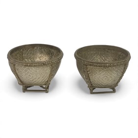 Pair Of Sterling Silver Miniature Baskets