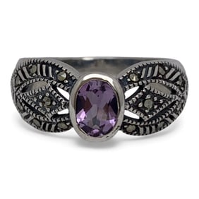 Sterling Marcasite & Purple Stone Ring