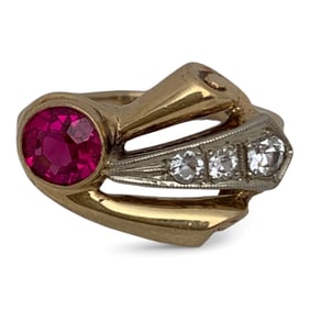 14k Yellow Gold Ruby & White Topaz Ring