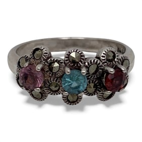 Sterling Marcasite & Colored Stone Ring