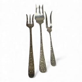 3 Sterling Silver Repousse Cocktail Forks