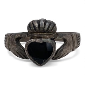 Sterling & Black Stone Claddagh Ring