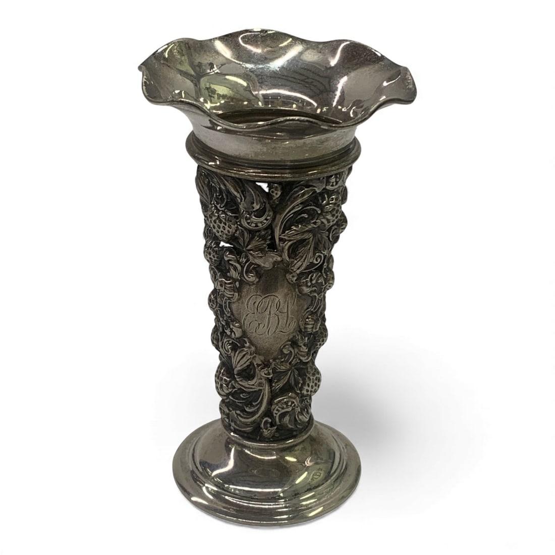 Sterling Silver Strawberry Vase: Marked Sterling. 1172 B. 5.75" Tall. 2.855 Ozt. No Bottom, See Photos.